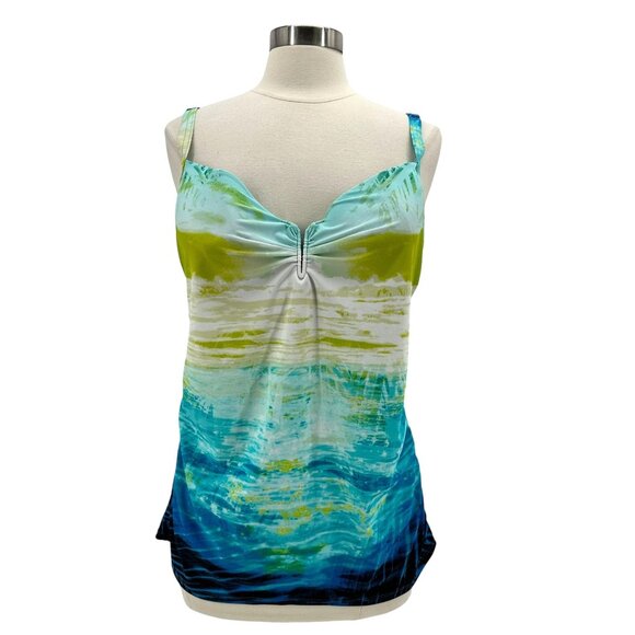 NEW Cacique Womens 38DD Tankini Swim Top Multicolor Ocean Print - Picture 1 of 10